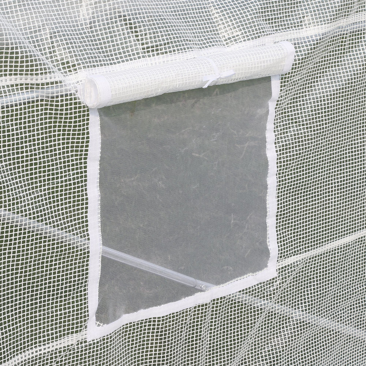 20' x 10' x 7' Walk-In Tunnel Greenhouse with Zippered Door & 8 Mesh Windows, Large Garden Green House Kit, Galvanized Steel Frame, White