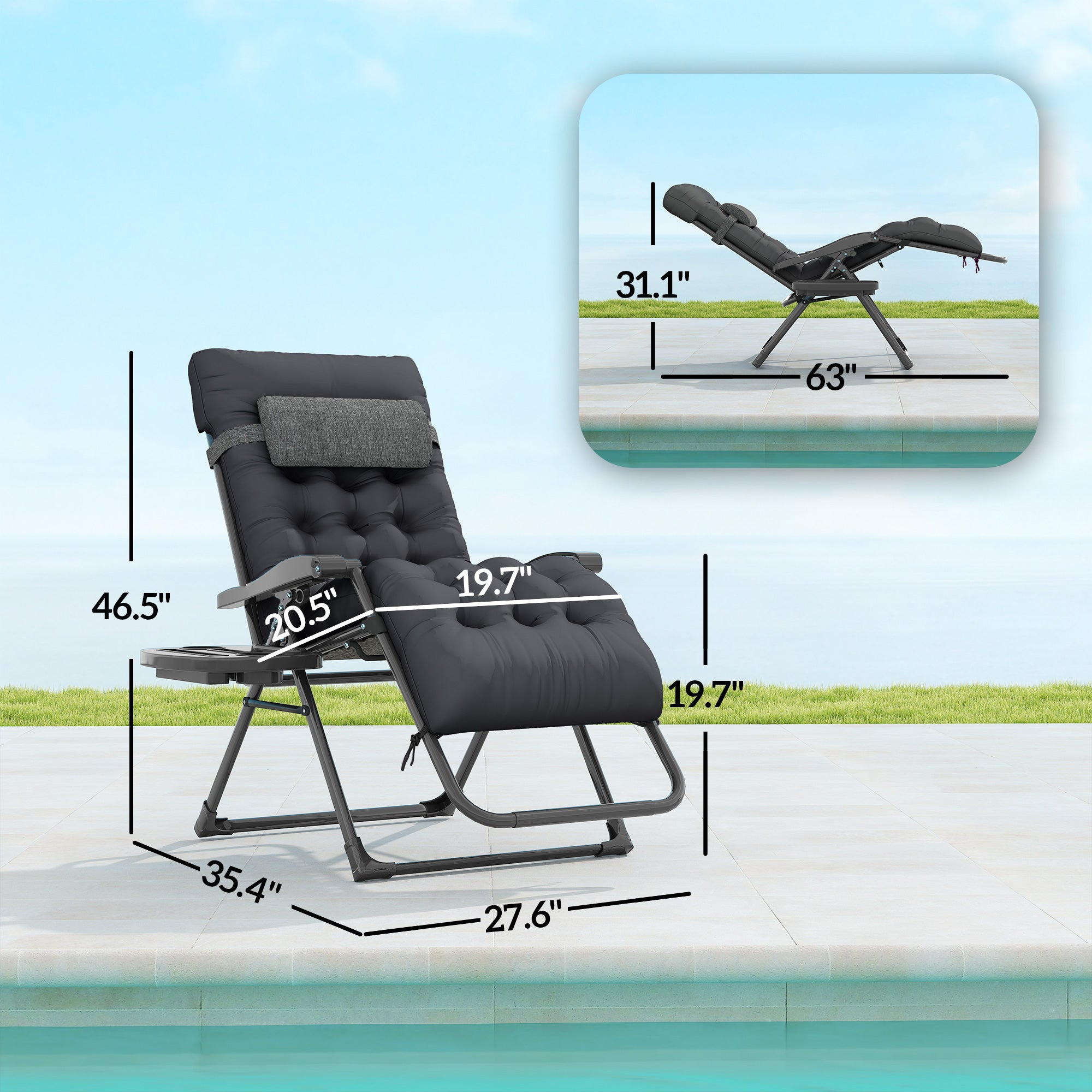 Padded Zero Gravity Chair, Folding Recliner Chair with Cup Holder Cushion, Black