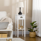 2-Tier Nightstand, Side Table with Drawer and Shelf for Living Room or Bedroom, Set of 2, White