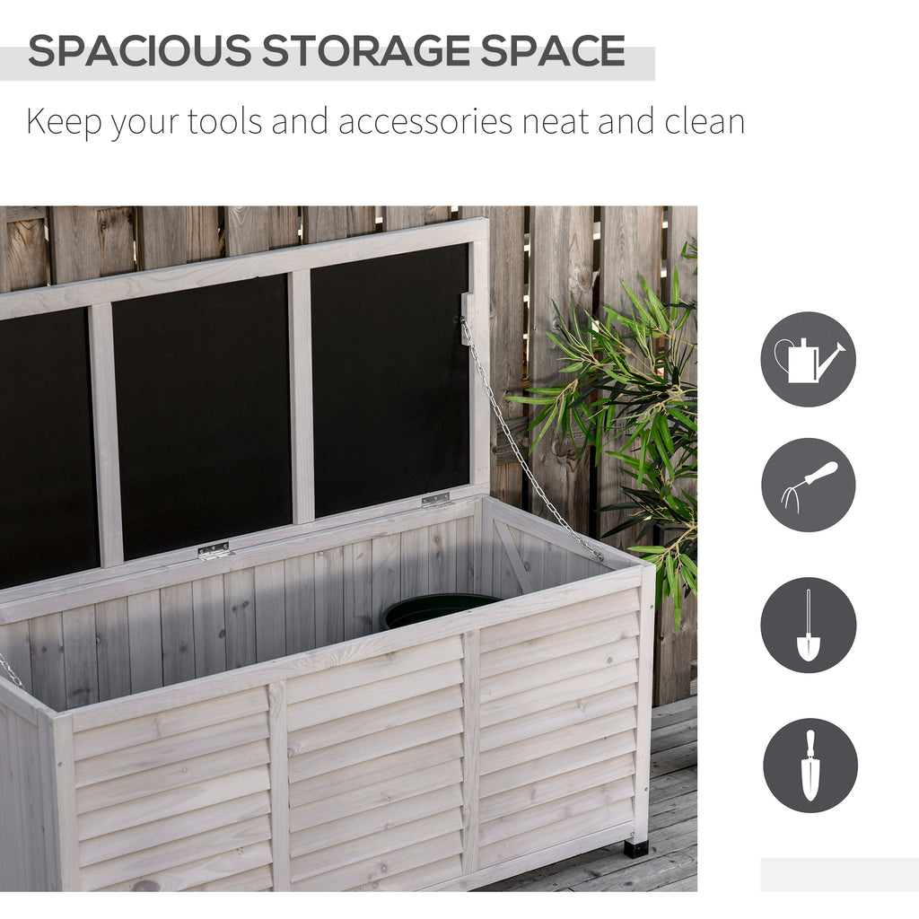 75 Gallon Wooden Deck Box, Outdoor Storage Container with Aerating Gap & Weather-Fighting Finish, Grey