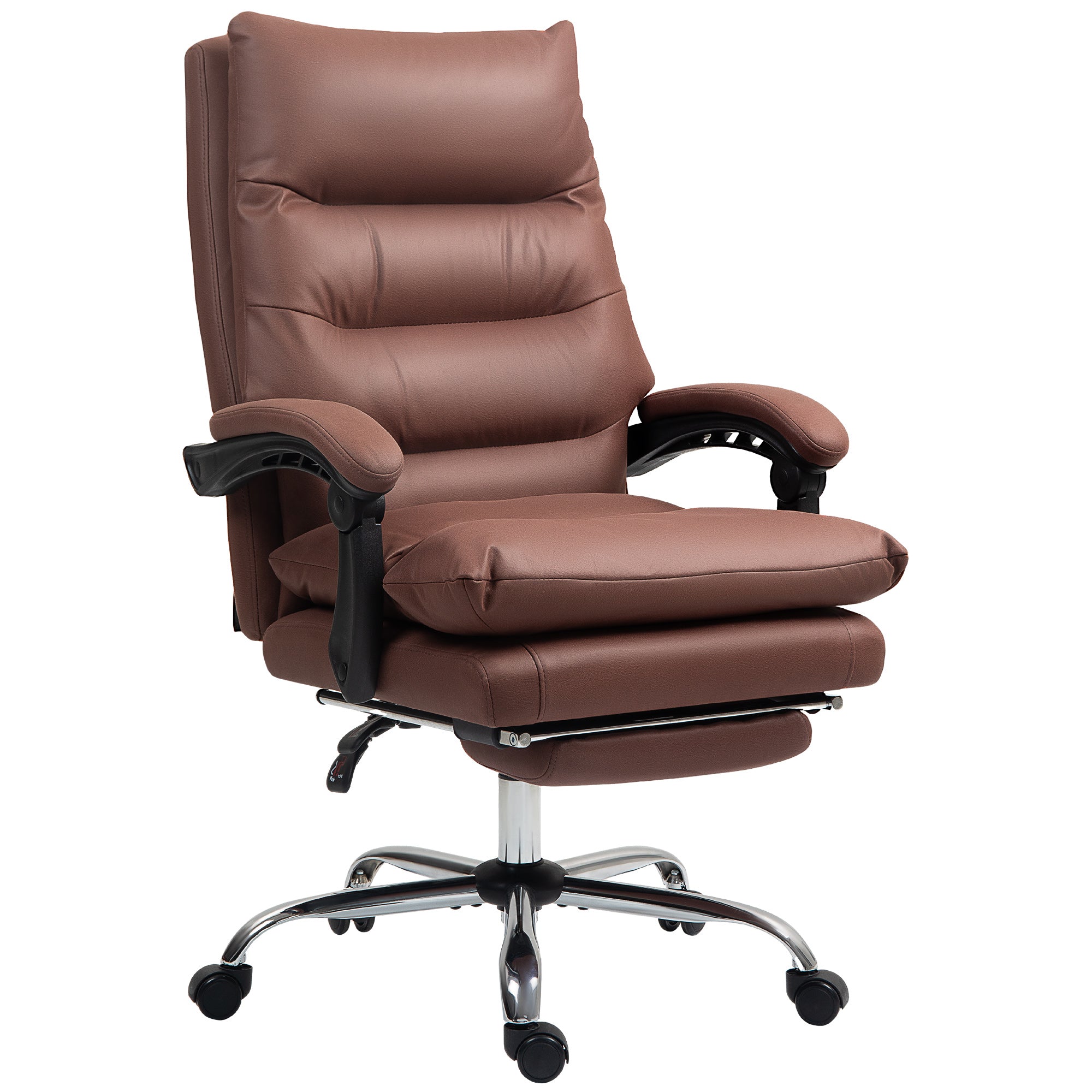 Microfibre Massage Office Chair, Heated Reclining Chair with Footrest, Double-tier Padding, Swivel Wheels, Coffee