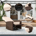 Outdoor Wicker Swivel Recliner Chair, Lifting Footrest, 360° Rotating Basic, Water-resistant Cushions, Cream White