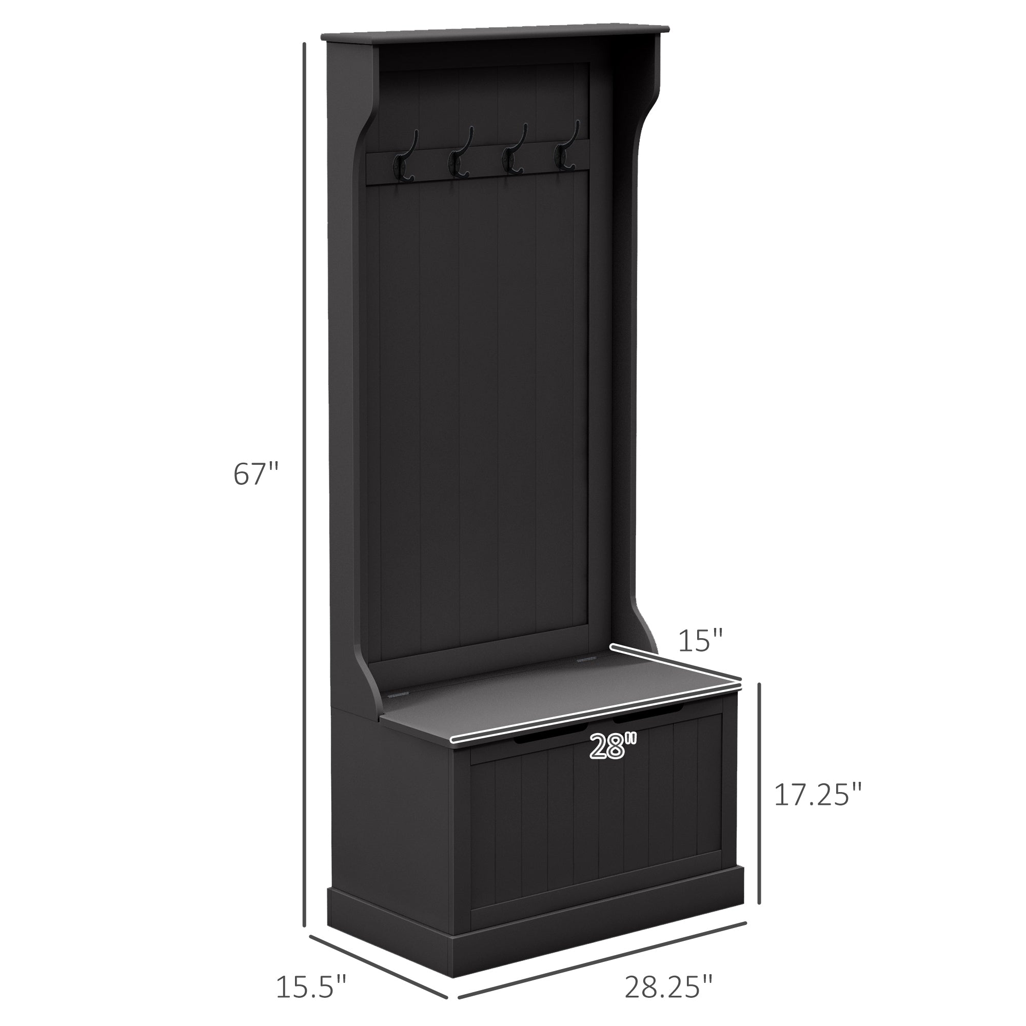Entryway Hall Tree with Coat Rack and Sitting Bench, Mudroom Bench with Storage and Hooks, Black