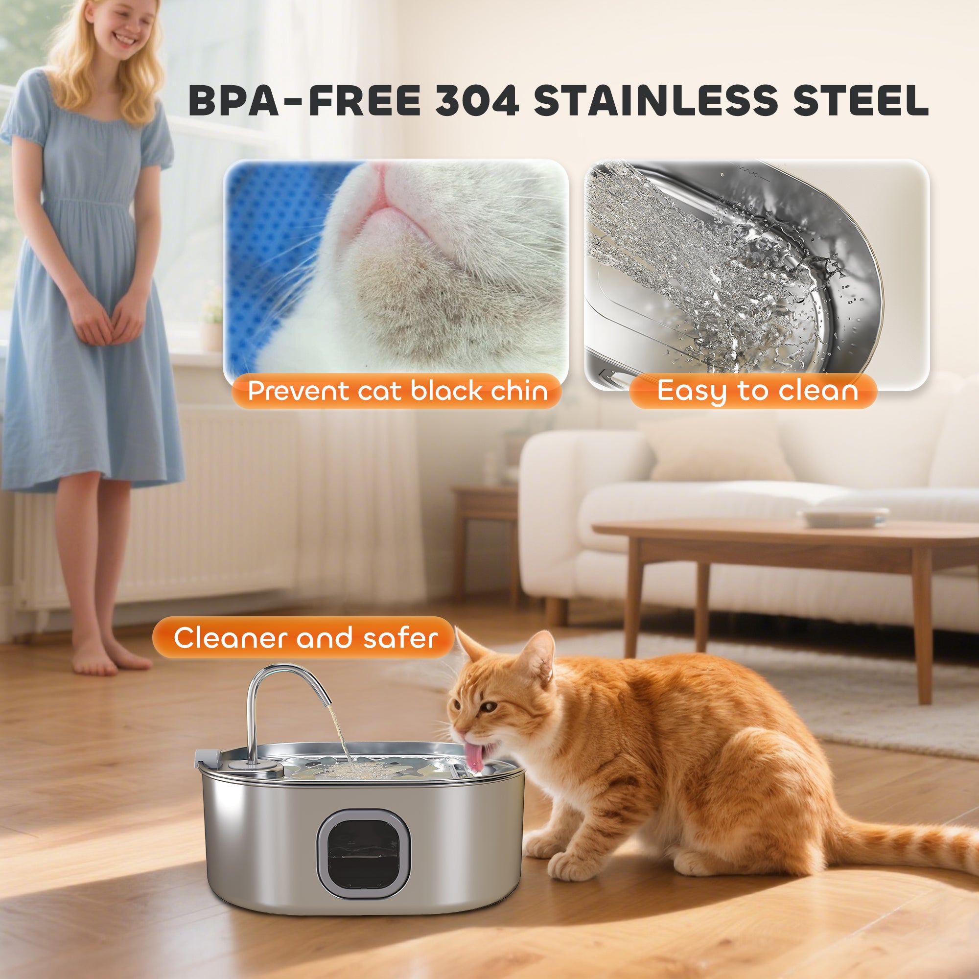 246 oz./7L Stainless Steel Cat Water Fountain with Filters, Ultra-Quiet Pump, for Cats, Dogs & Multi-Pet Homes