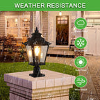 Outdoor Post Lantern Light with Pathway Lighting, Vintage Metal, Clear Glass Pillar Lamp for Garden, Gate, Driveway, 11" L x 11" W x 21" H, Black