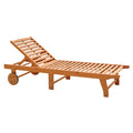 Outdoor Folding Chaise Lounge Chair Recliner with Wheels, Acacia Wood Frame - Teak Color
