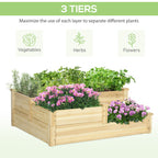 3 Tier Raised Flower Bed Outdoor Planter Box Wooden Garden Bed, Open Bottom for Plants, 42.5"x34.75"x14.25", Natural