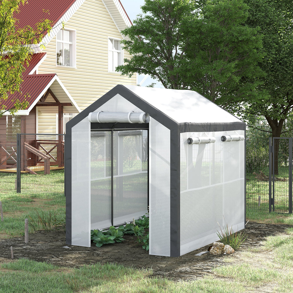 Outdoor Walk-In Tunnel Greenhouse with Roll-up Windows, Zippered Mesh Door, & Weather Cover, 8' x 6' x 7.4'