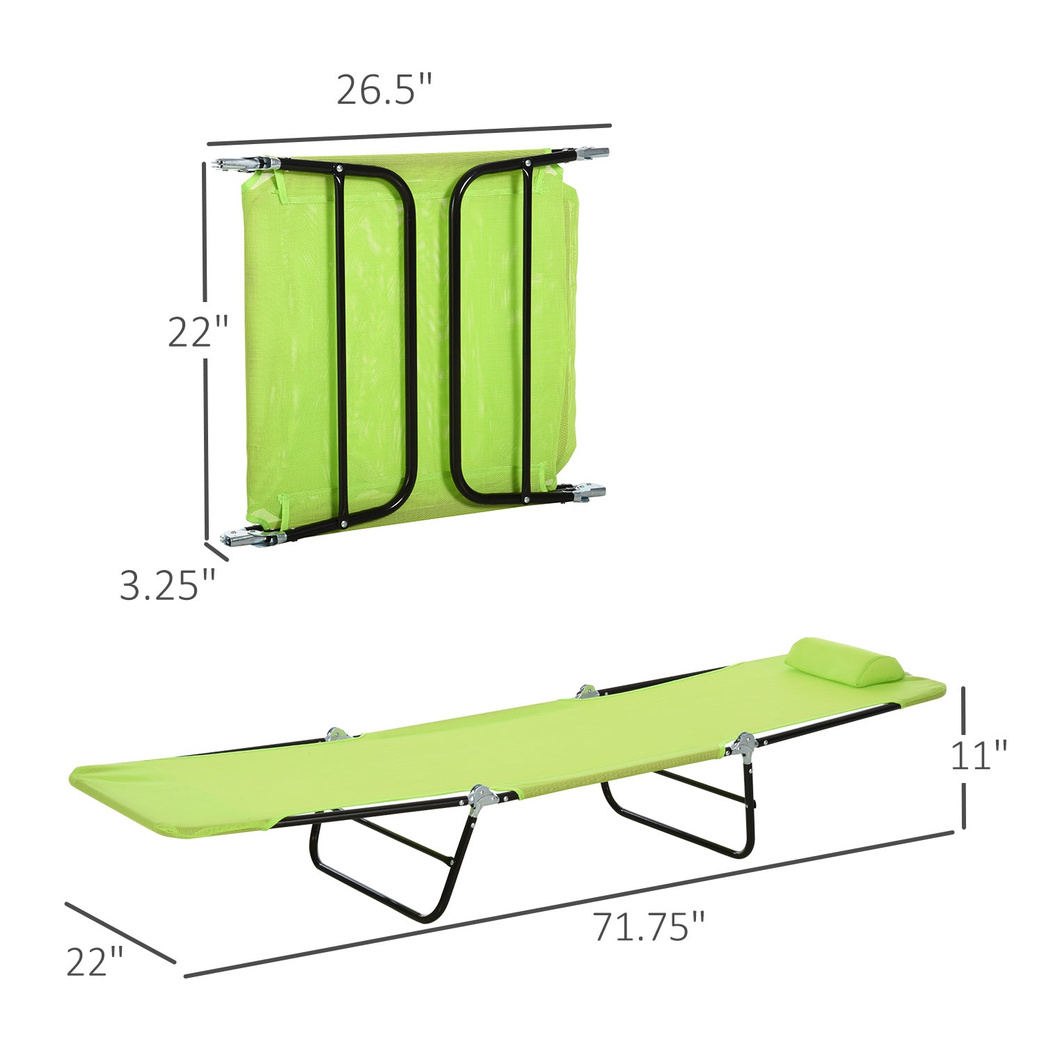 Folding Chaise Lounge Chair, Pool Sun Tanning Chair, Outdoor Lounge Chair with Reclining Back, Breathable Mesh Seat, Headrest for Beach, Yard, Patio, Green