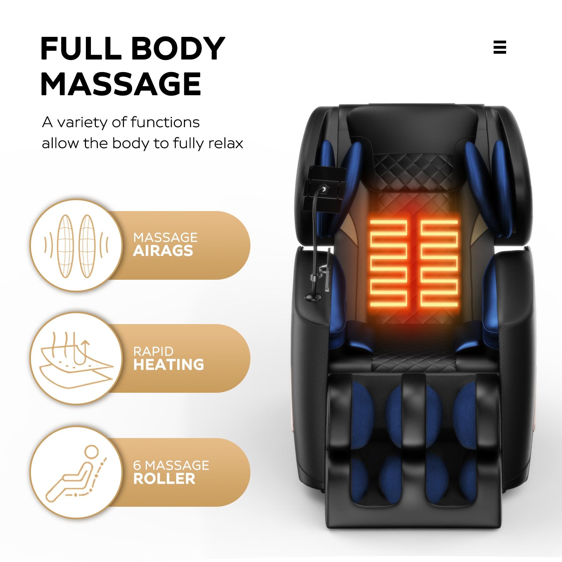 Zero Gravity Massage Chair Recliner with Full Body Air Pressure, Heating Functions, Bluetooth Audio, Adjustable Footrest, 49"L x 20" W x 40.5" H, Black