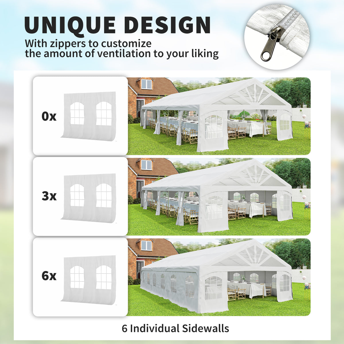 Heavy Duty Party Tent, 19.5' x 39' Large Sun Shade Canopy Tent for Parties, Wedding, Events, BBQ Grill, White