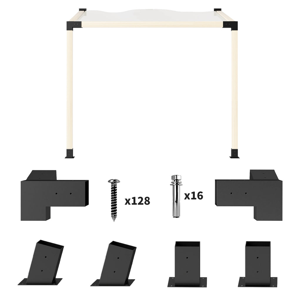 Pergola Kit, 15° Slanted Pergola Bracket Kit with 3-Way Brackets, Post Bases, Wall Mounts for 3.6" X 3.6" Lumber, Black