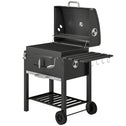 Charcoal BBQ Grill and Smoker Combo Outdoor Portable Trolley Camping Picnic Backyard with Side Shelf, Black