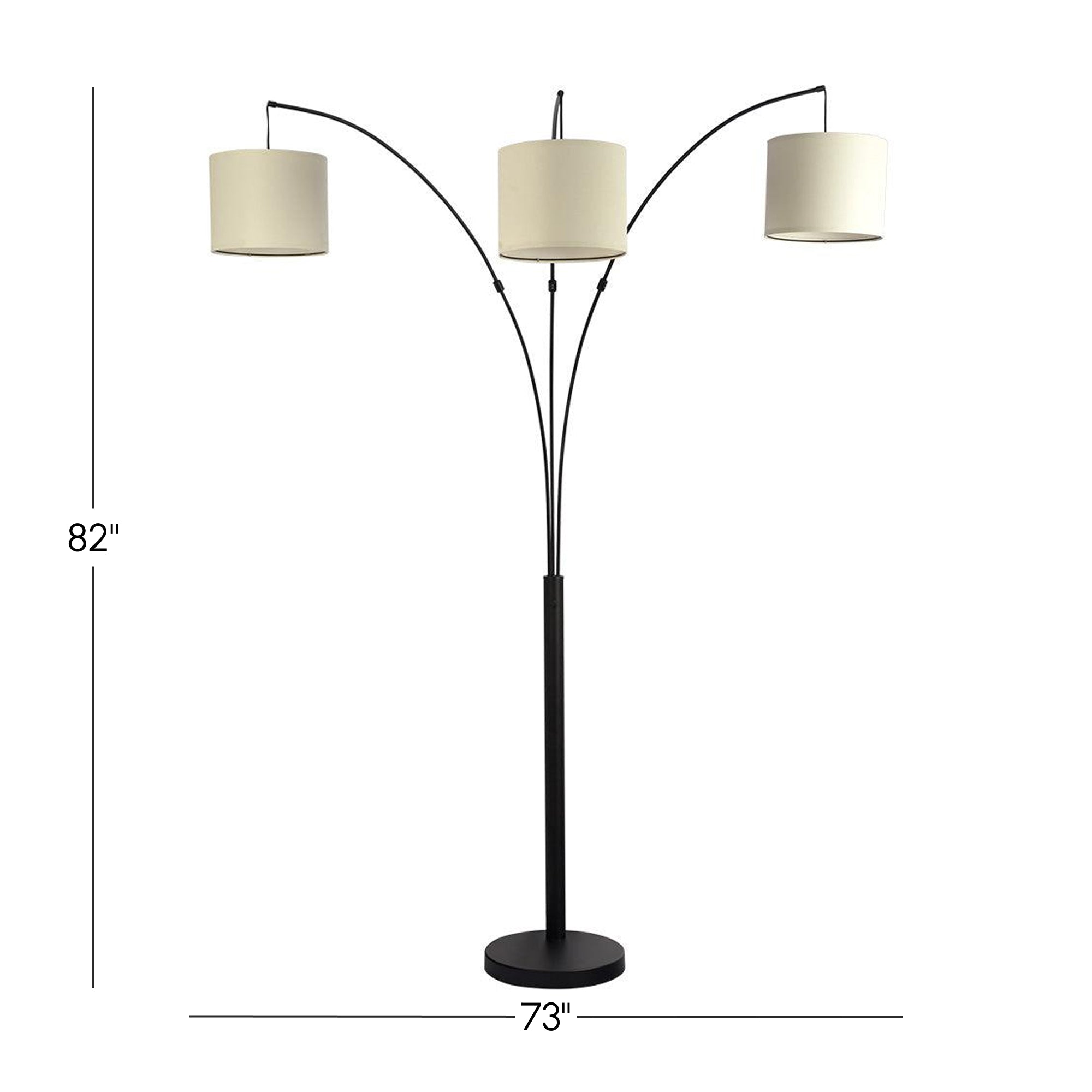 Royal 3-Arm Metal Arc Floor Lamp with Linen Shade, 4-Way Rotary Switch, Elegant Design, 73" L x 38" W x 82"H, Bronze