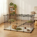 36 Panels Small Animal Playpen with Door, DIY C & C Cage for Guinea Pigs with Ramp, Portable Metal Wire Yard for Rabbit, Hedgehogs, 14 x 14 in