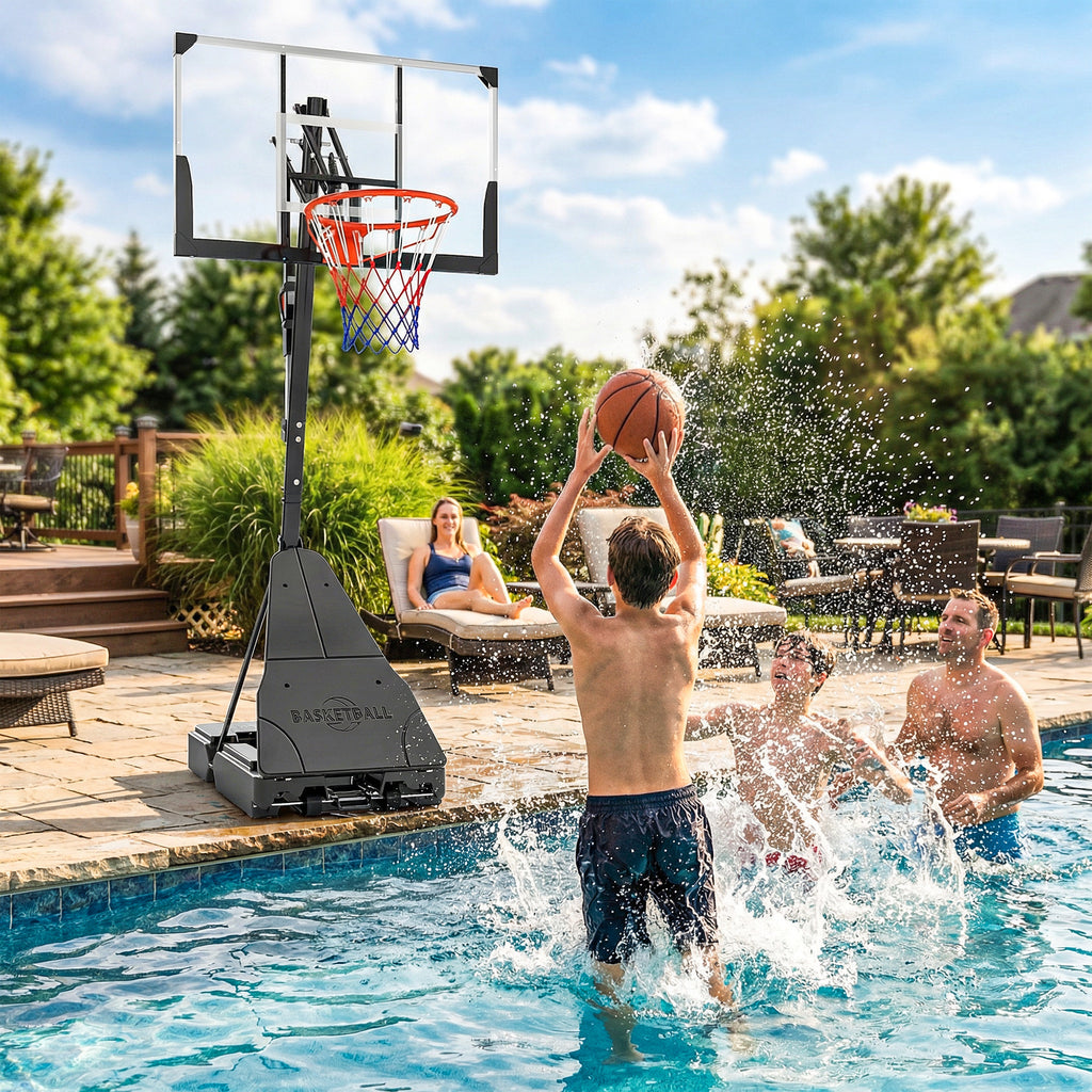 Portable Basketball Hoop Outdoor, 8-10ft Adjustable Basketball Goal, 47 Inch Shatterproof Backboard, Action Grip