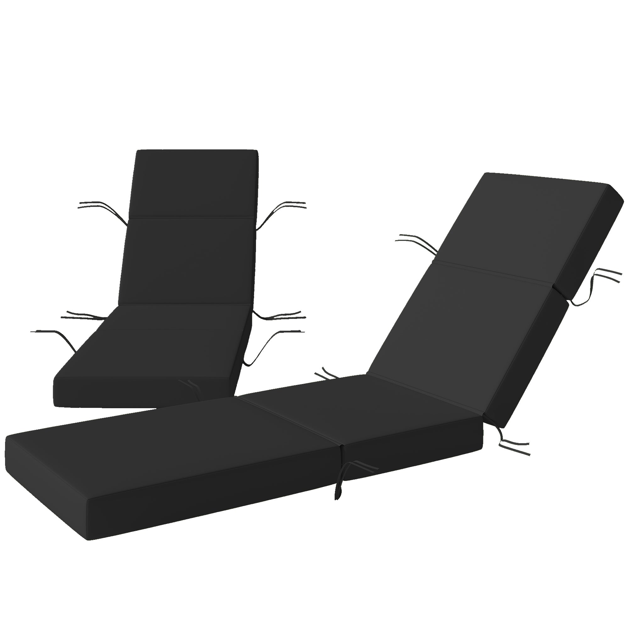 Set of 2 Chaise Lounge Cushion, 4" Thick Outdoor Lounge Chair Cushions with Ties for Patio, 21" x 72", Gray