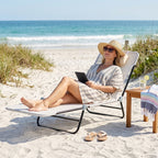 Folding Chaise Lounge Chair, Pool Sun Tanning Chair, Outdoor Lounge Chair with Reclining Back, Breathable Mesh Seat, Headrest for Beach, Yard, Patio, Cream White