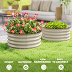 Set of 2 Raised Garden Bed, Metal Planter Box with Safety Edging, Easy-to-assemble Stock Tank, Cream