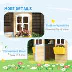 Wooden Playhouse for Kids Outdoor Garden with Working Door, Windows, Bench, Service Station, Flowers Pot Holder, Blue