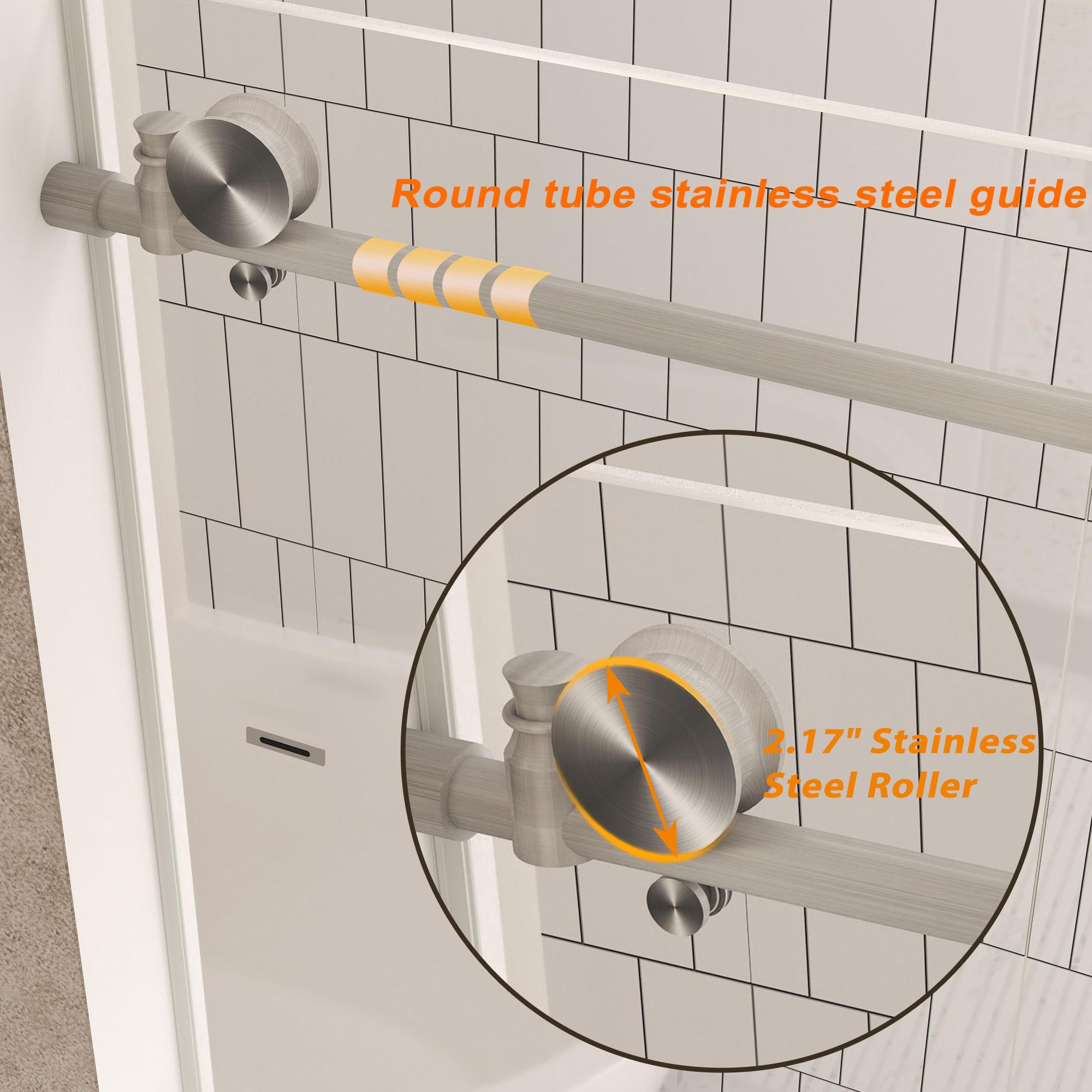 Frameless Shower Door with Anti-Shatter Safety Film and Bottom Water-Blocking Strip, Panel for Bathroom, 60" L x 0.5" W x 76" H, Brushed Nickel
