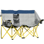 Loveseat Style Camping Chair, Oversized Folding Lawn Chair with Carry Bag & Cup Holders, for Outdoor, Navy Blue & Gray