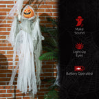 3.9' Outdoor Halloween Hanging Pumpkin Ghost w/ Light Up Eyes, Sound Activated Prop w/ Creepy Howling Sounds