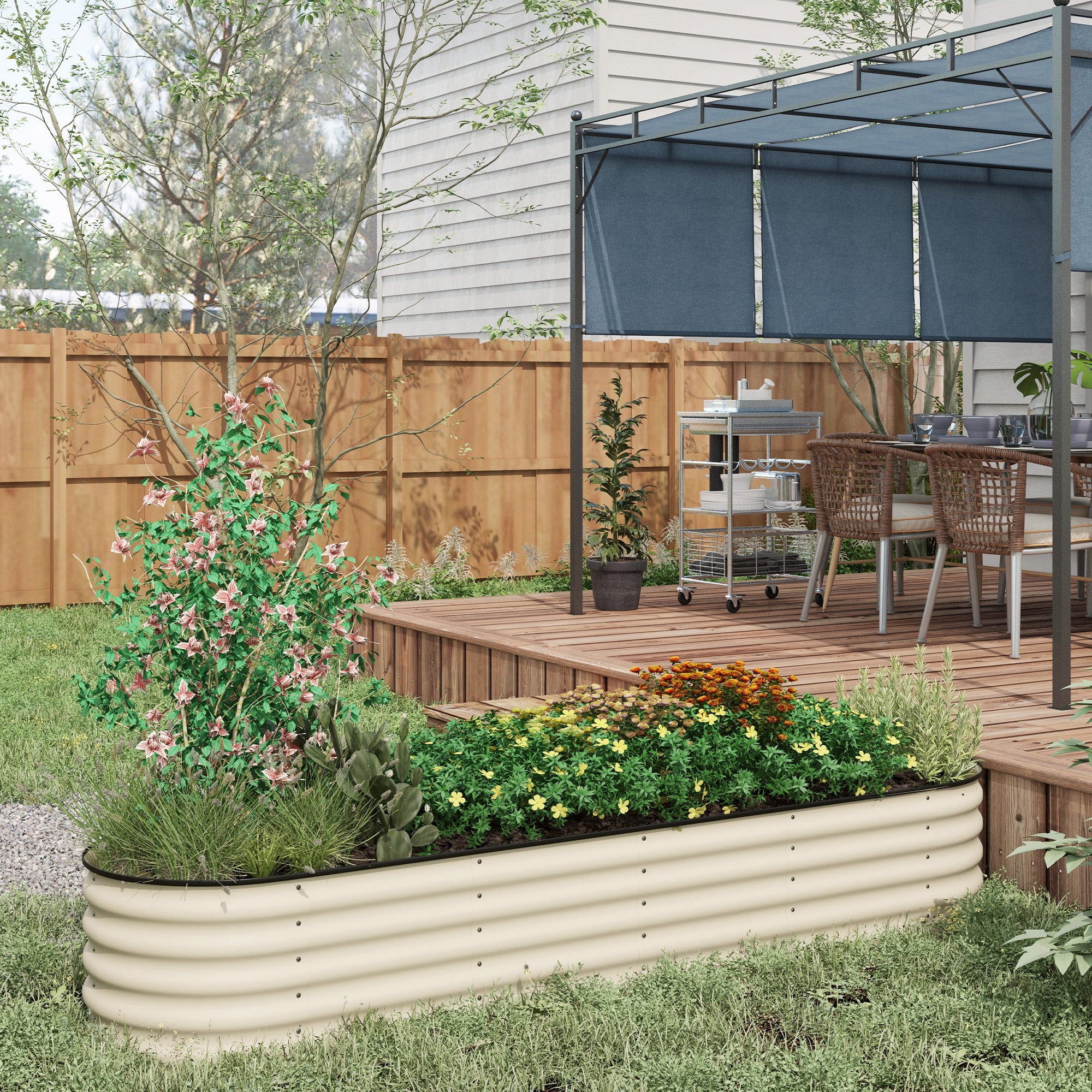 7.9' x 2' x 1.4' Galvanized Raised Garden Bed Kit, Metal Planter Box with Safety Edging, Cream