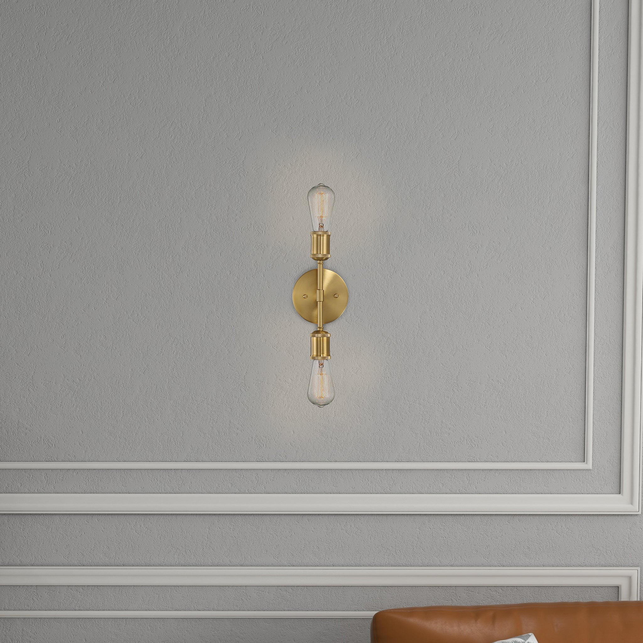 Elegant Double Lights Wall Sconce with Golden Accents, Clear Glass, Ideal for Bedroom, Hallway, Entryway, 5" L x 5" W x 11" H, Clear+Gold