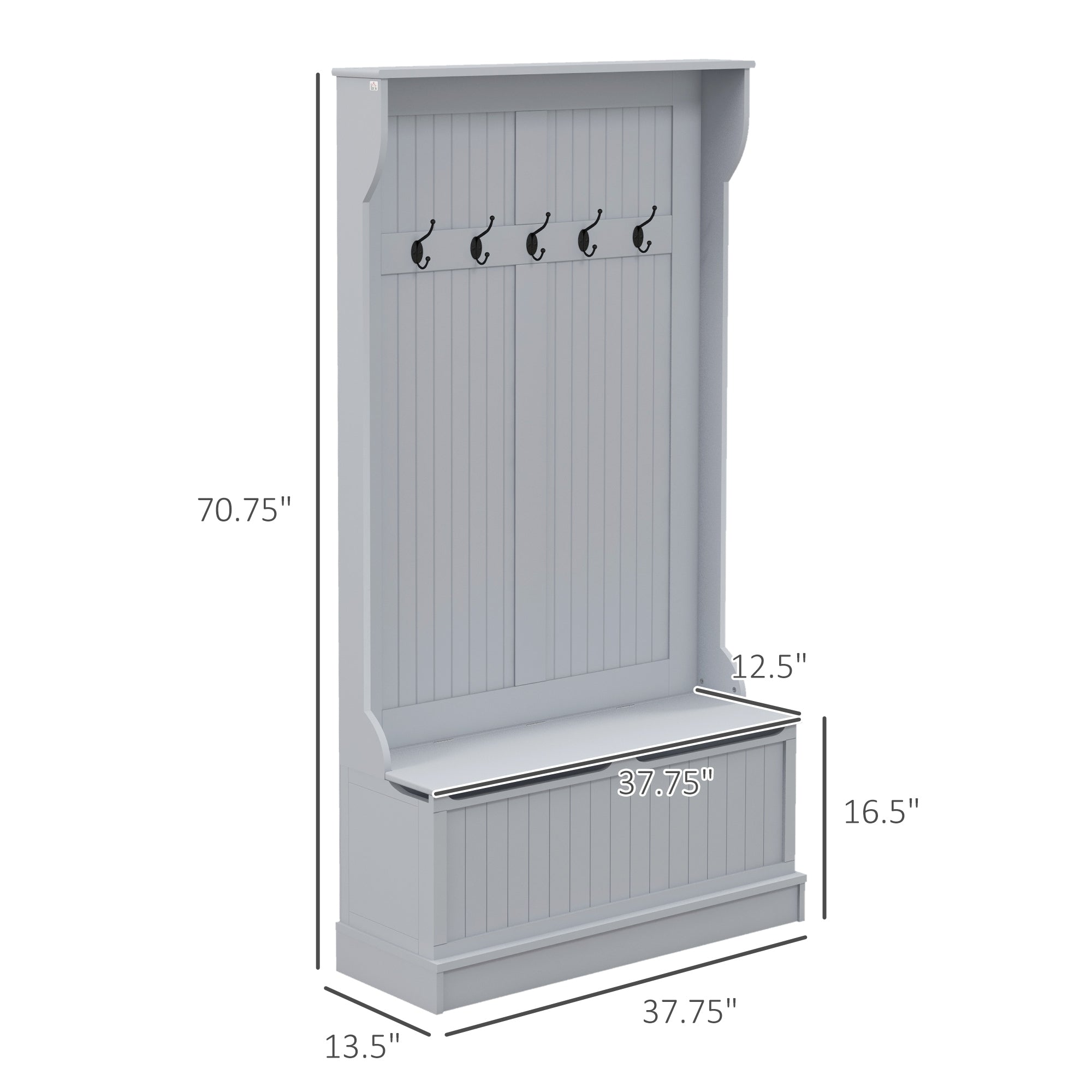 3-In-1 Entryway Bench with Coat Rack, Hall Tree with Bench and Shoe Storage, 5 Hooks for Hallway