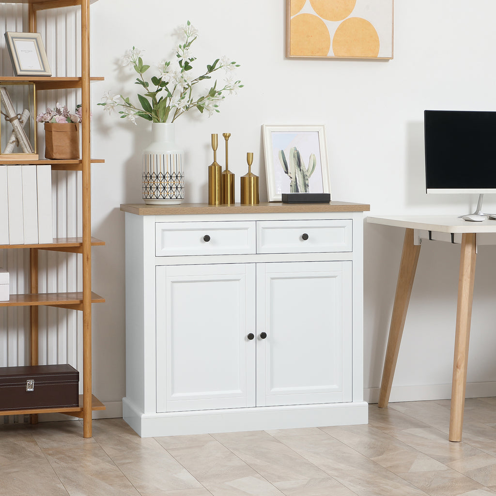 Sideboard Buffet Cabinet, Coffee Bar Cabinet with 2 Drawers and Double Door Cupboard for Kitchen, Living Room, Entryway, White