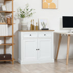 Sideboard Buffet Cabinet, Coffee Bar Cabinet with 2 Drawers and Double Door Cupboard for Kitchen, Living Room, Entryway, White