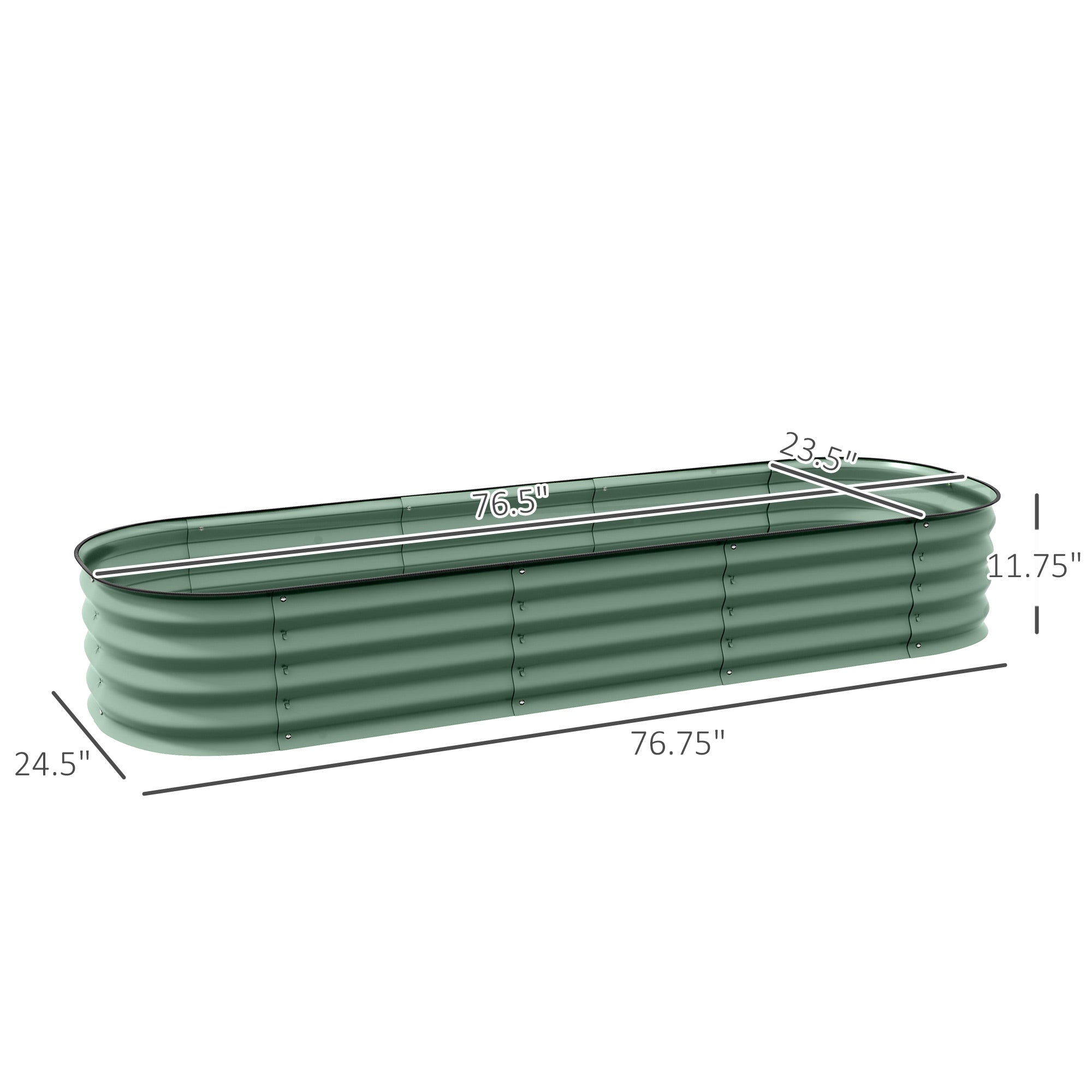 6.4' x 2' x 1' Galvanized Raised Garden Bed Kit, Metal Planter Box with Safety Edging, Green