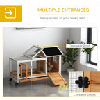 Wooden Rabbit Hutch with Wheels, Run, Slide-out Tray for Small Animals, Guinea Pig, Yellow