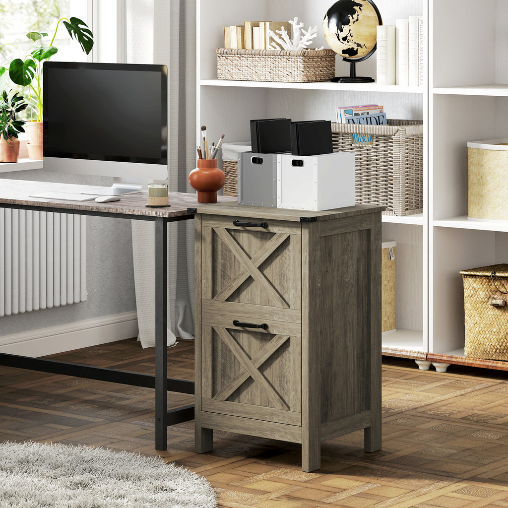 Vertical File Cabinet with 2 Drawers, Rustic Farmhouse Office Storage Cabinet for A4, Letter Size, Distressed Gray