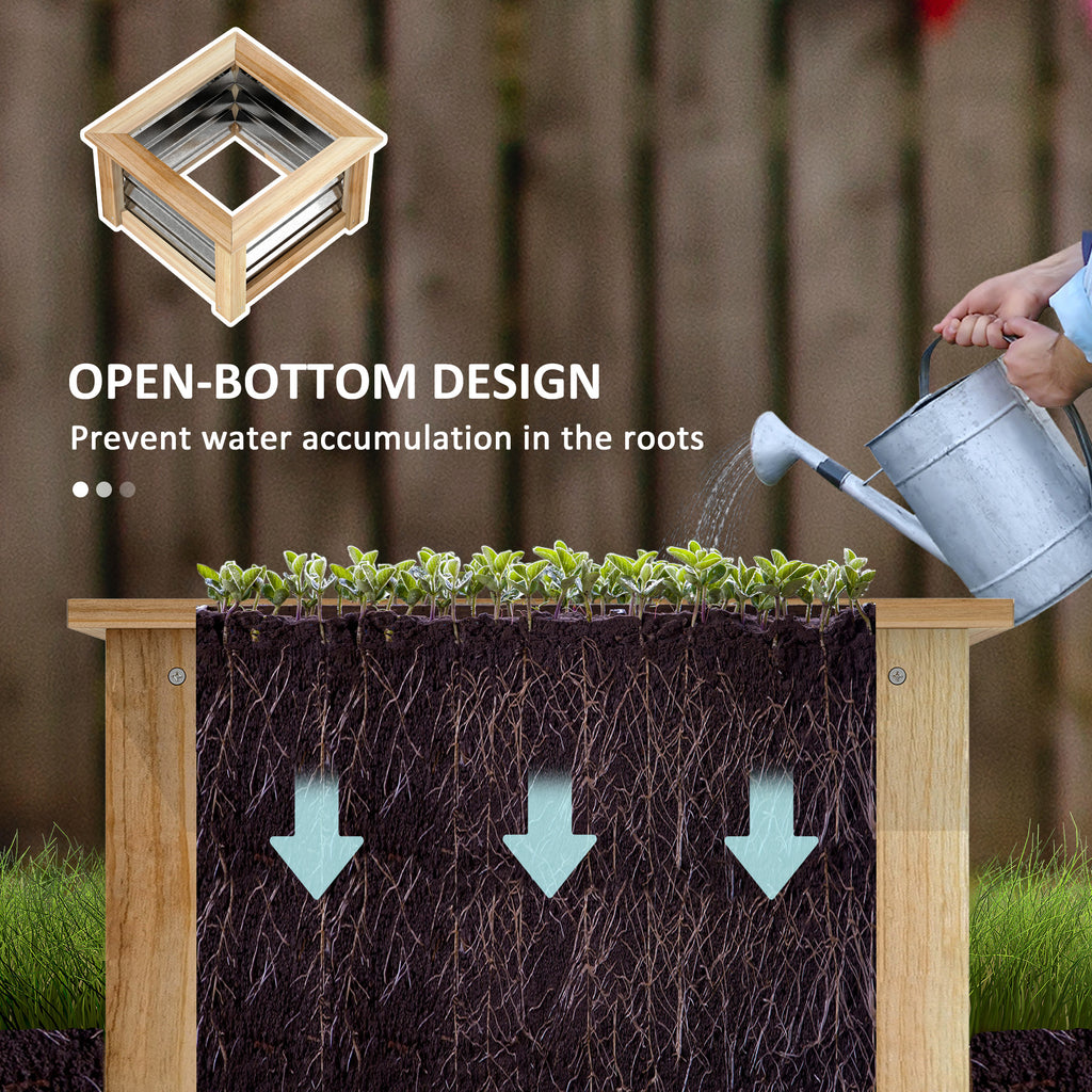 Wooden Raised Garden Bed with Trellis, Galvanized Planter Box Elevated Garden Bed for Garden, Patio, Natural Wood