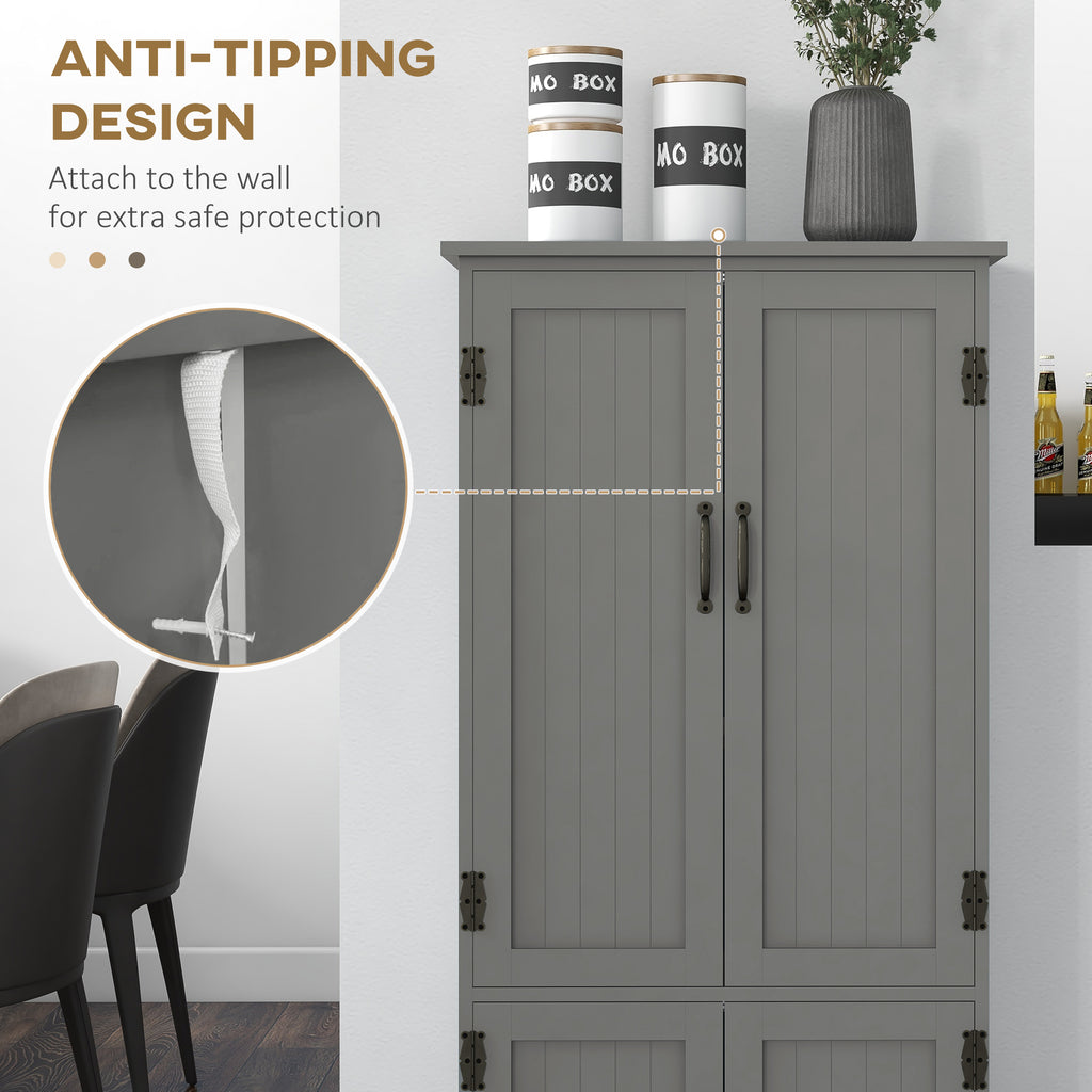 Accent Floor Storage Cabinet Kitchen Pantry with Adjustable Shelves and 2 Lower Doors, Gray