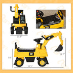 Kids Excavator Ride on Toy CAT Licensed with Manual Shovel, Horn, Hidden Storage for 18-36 Months, Yellow