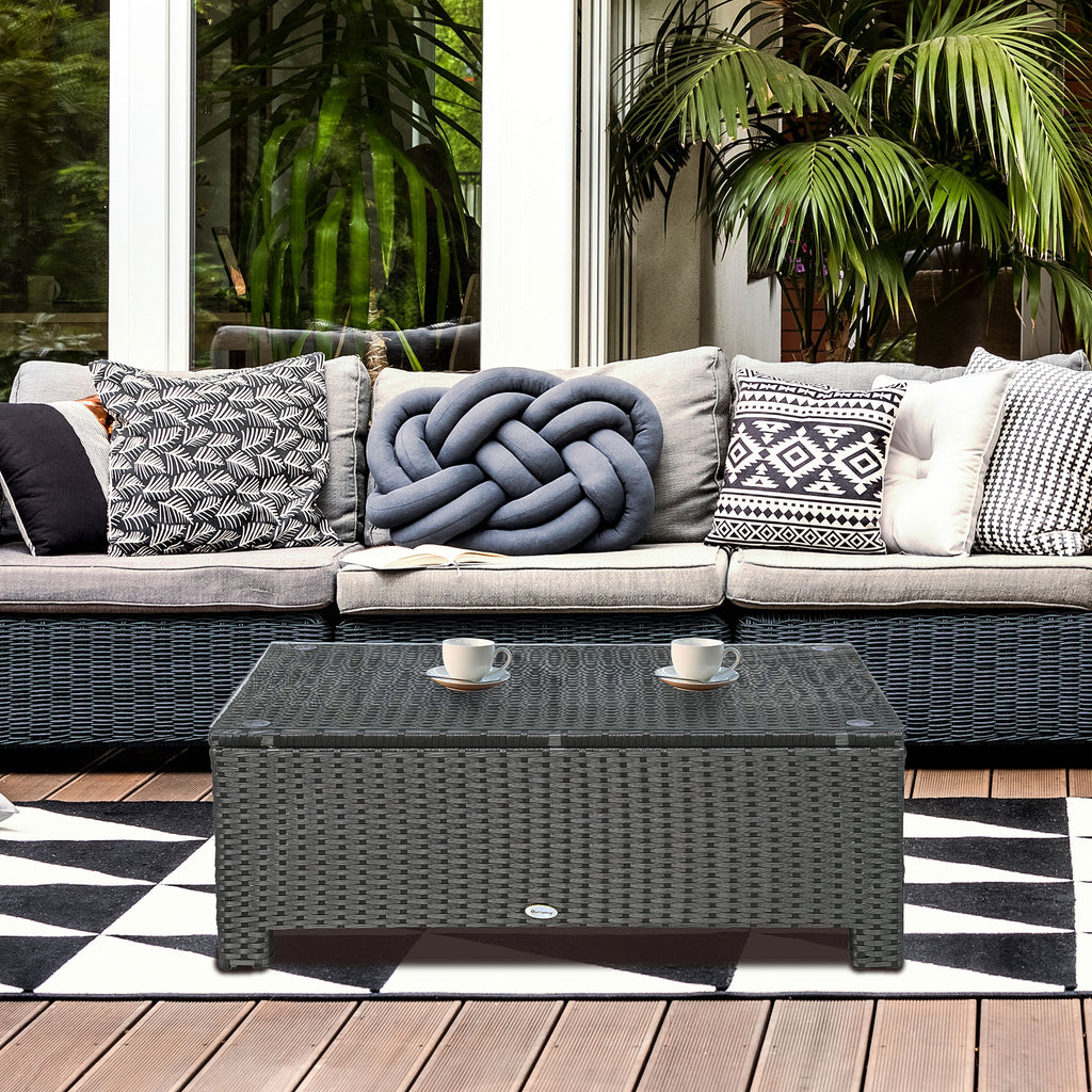Patio Coffee Table, Large Side Table, Hand-Woven PE Rattan, Weather Resistant Wicker, Outdoor Furniture for Garden Black