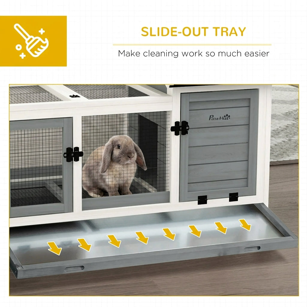 Wooden Rabbit Hutch with Wheels, Run, Slide-out Tray for Small Animals, Guinea Pig, Blue
