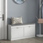 Narrow Storage Bench, Upholstered Entry Way Bench, Shoe Rack Bench with 2 Flip Drawers, 2 Vents for 8 Pairs of Shoes