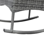 3 Piece Outdoor PE Rattan Rocking Chair Set, Patio Wicker Recliner Rocker Chair with Soft Cushion & Nature Wood Top Coffee Table, Gray
