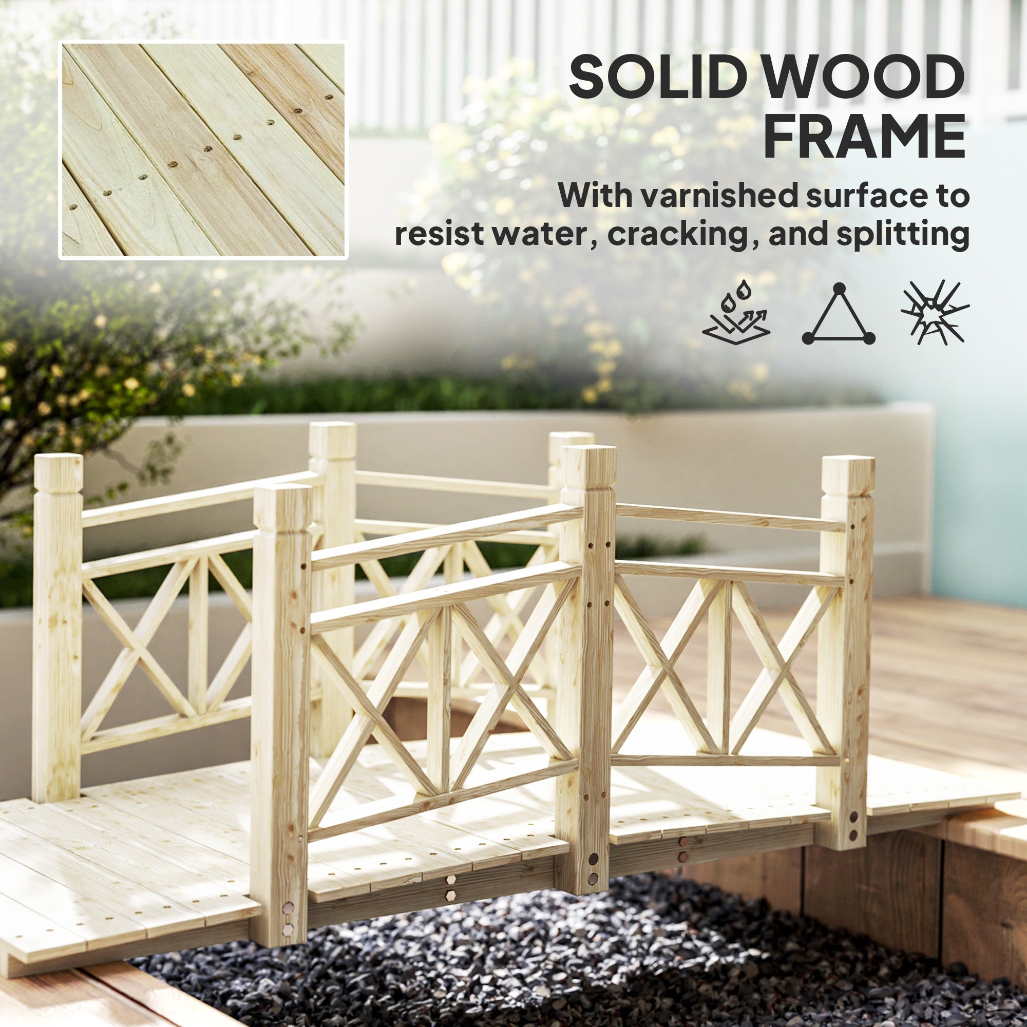 5 ft. Wooden Garden Bridge Footbridge for Backyard Ponds, Creeks, Streams, Nature Wood