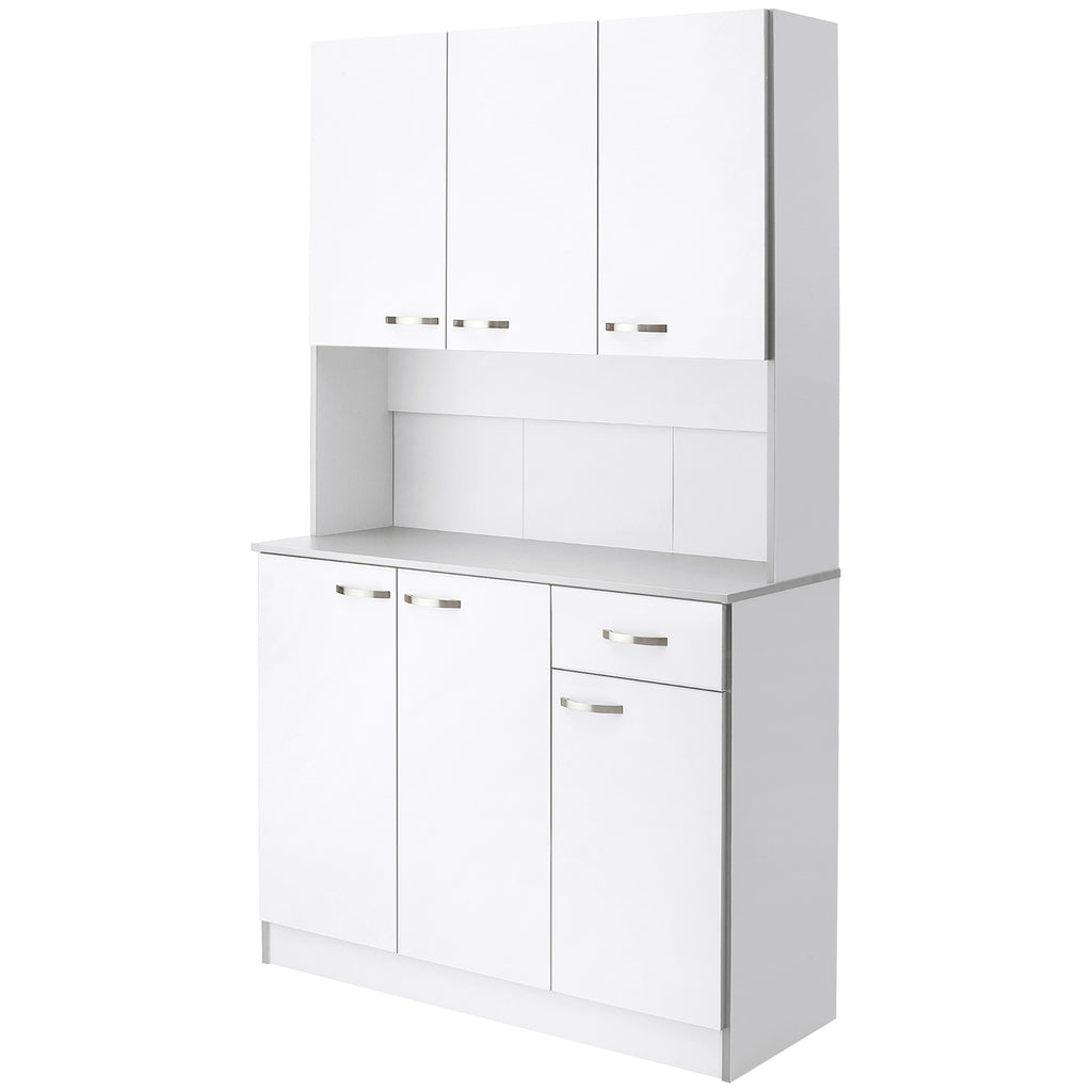 71" Kitchen Pantry Cabinet, Tall Storage Cabinet with Microwave Stand, Modern Kitchen Hutch with Countertop, 6 Doors, Storage Drawer, 3 Adjustable Shelves for Living Room, Dining Room, White