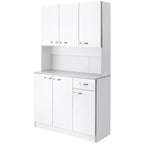71" Kitchen Pantry Cabinet, Tall Storage Cabinet with Microwave Stand, Modern Kitchen Hutch with Countertop, 6 Doors, Storage Drawer, 3 Adjustable Shelves for Living Room, Dining Room, White