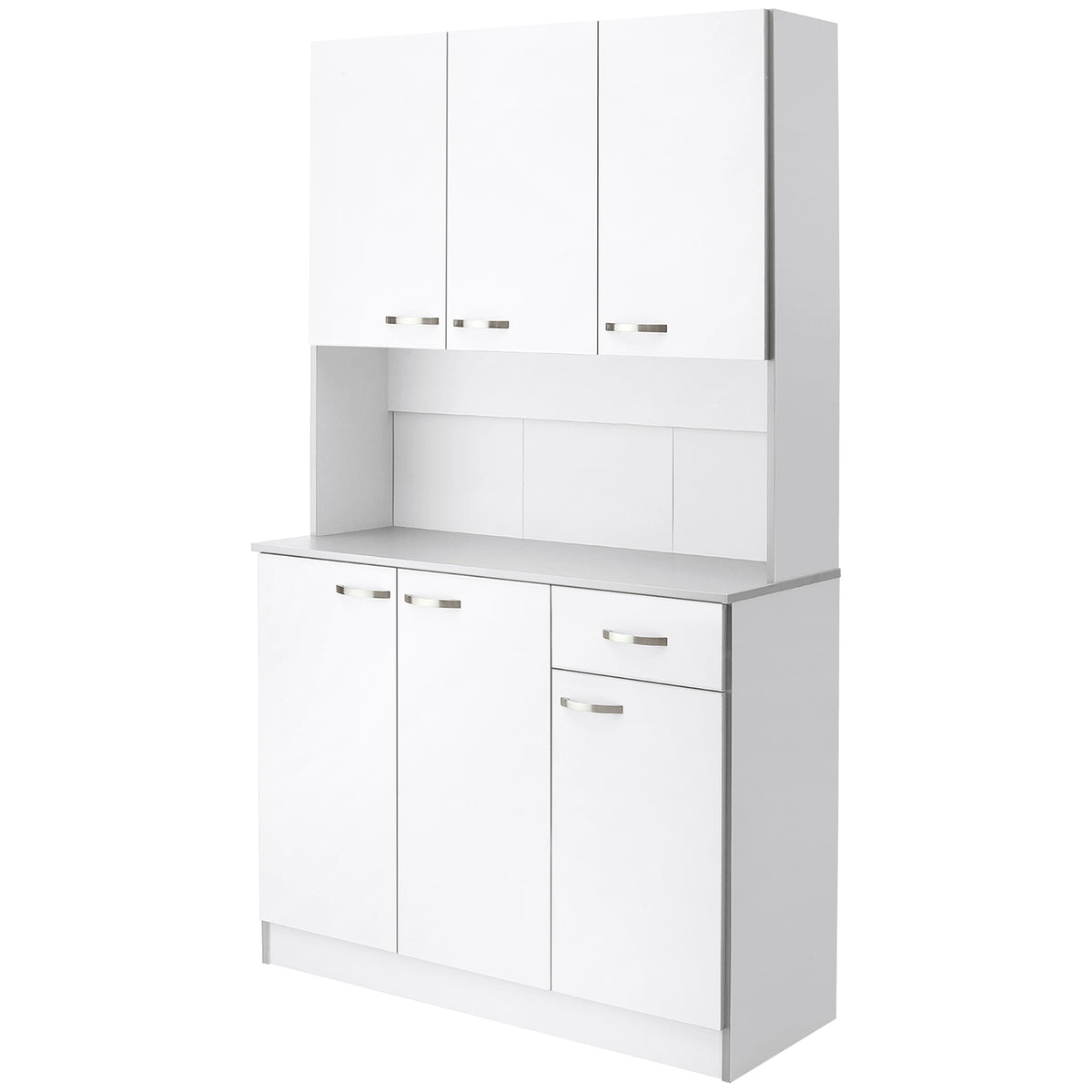 71" Kitchen Pantry Cabinet, Tall Storage Cabinet with Microwave Stand, Modern Kitchen Hutch with Countertop, 6 Doors, Storage Drawer, 3 Adjustable Shelves for Living Room, Dining Room, White