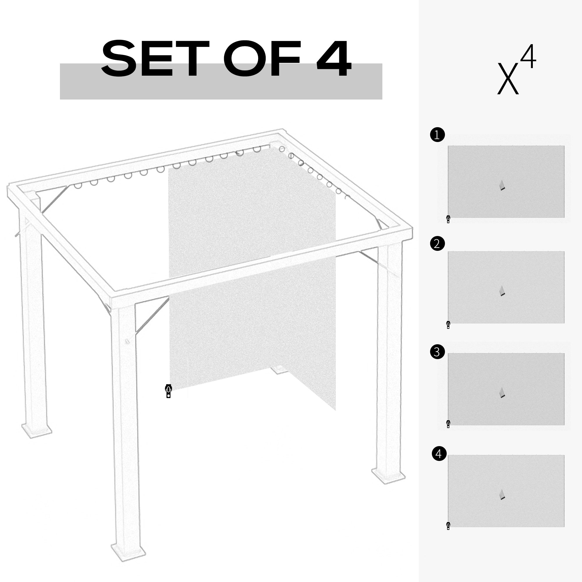 9.84' x 13.1' Gazebo Sidewall Set with Hooks/C-Rings, Light Gray