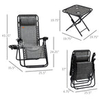 Zero Gravity Chair Set with Side Table, Folding Reclining Chair with Cupholders & Pillows, Adjustable Lounge Chairs for Pool, Backyard, Lawn, Beach, Gray