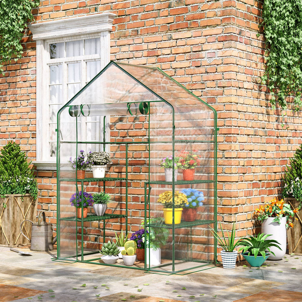 5' x 2.5' x 6.5' Mini Walk-in Greenhouse Kit, Portable Green House with 3 Tier Shelves, Roll-Up Door, and Weatherized Plastic Cover for Backyard Garden, Clear