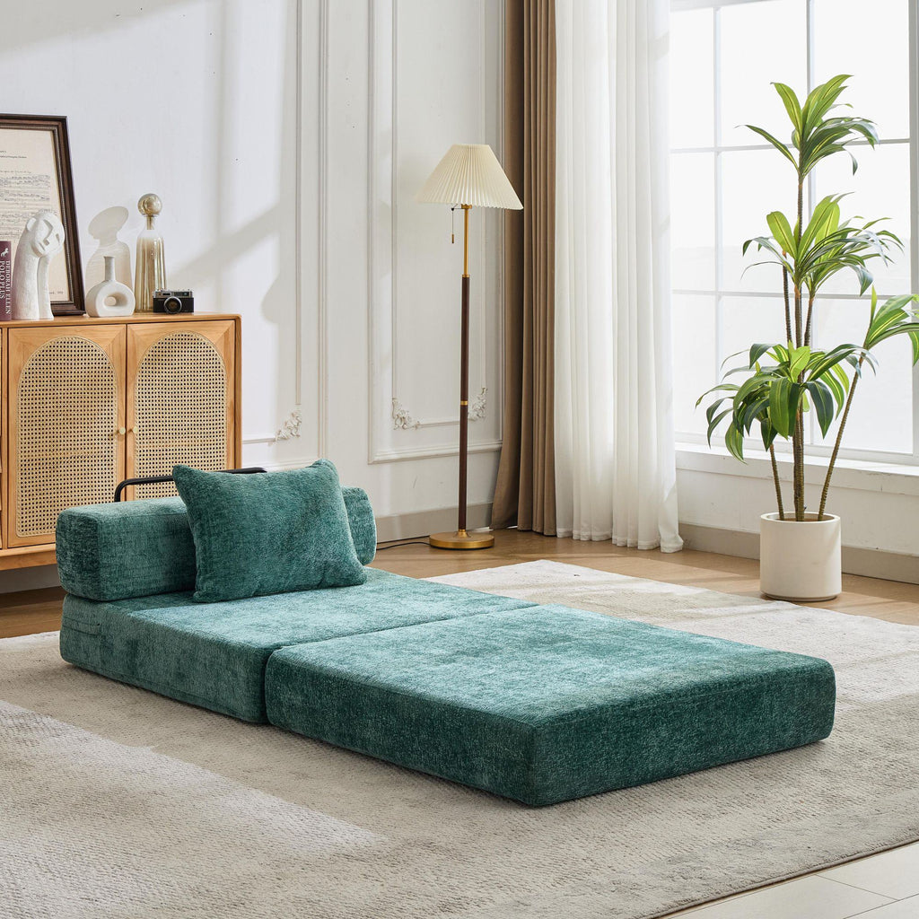 Compressed Sofa Single Seater Modular Sectional with Chenille Fabric, Modular Sofas for Small Spaces Convertible Floor Sofa Bed, 39.5" L x 39.5" W x 25" H, Beige